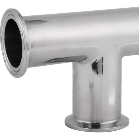 T-Stück, spiegelpoliert, dreifache Edelstahlklemme, beständig gegen hohe Temperaturen für Wasser, Flüssigkeiten, Gase, Milchprodukte, Getränke und Bier. (1/5)