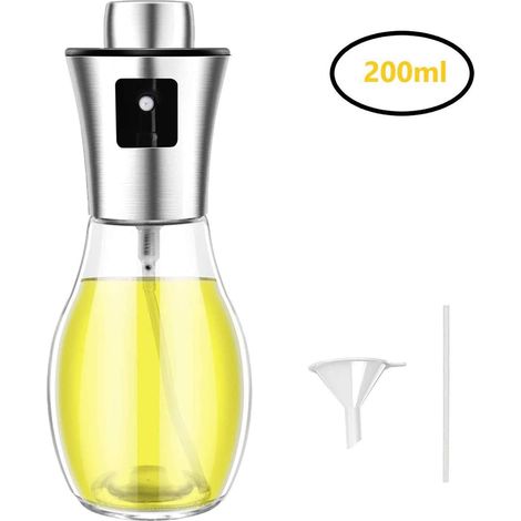 MINKUROW 200 ml Ölsprühflasche, 3-in-1-Ölsprühflasche, Spritzer-Essig-Ölspender, transparenter Ölsprüher, Öl-Trigger-Glasflasche mit Trichter zum Kochen, Salat, Grillen, Pasta, Bpa-frei und 100 % lebe (1/5)