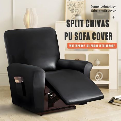 Ledersofa-Überzug mit Liegefunktion – wasserdicht, elastisch – Schutzhülle für Möbel – mit Taschen – 1 Sitzfläche, schwarz (1/5)