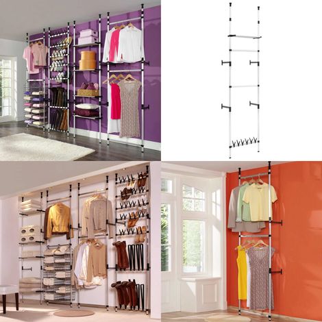 Système de garde-robe télescopique barres et étagère Aluminium - Portemanteau Télescopique - Armoire Télescopique - Organisation Garde Robe - Dressing Pliable - Espace Rangement - Home & Living (1/5)