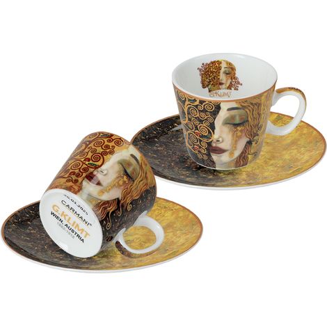 Set di 2 tazzine da caffè espresso Carmani da 100 ml - Gustav Klimt/Lacrime d'oro (sfondo bianco e nero) (1/4)