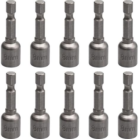 10 Pcs 8mm Magnetic Sockets, 1/4" Female Hex Sockets, Six Point Hollow Metal Adapter for Electric Drill and Impact Driver Accessories (8x42mm) (1/5)