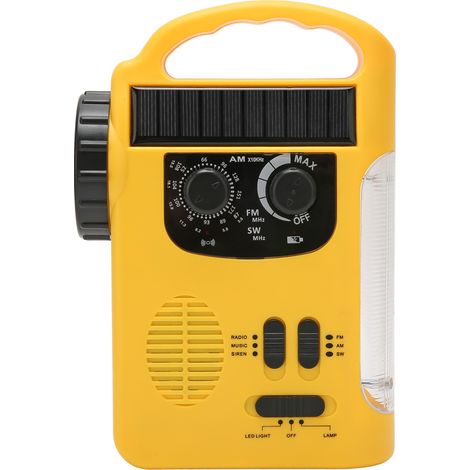 Handkurbel-Solarradio mit AM/FM/SW-Radio, LED-Taschenlampe, Leselampe und MP3-Player für Camping und Outdoor-Aktivitäten (Gelb) (1/5)