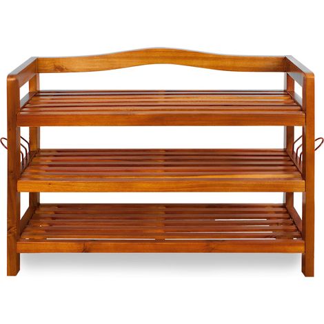 CASARIA® Schuhregal FSC®-Zertifiziert Akazien Holz Massiv Bad Diele Flur Bad Schuhschrank Schuhaufbewahrung Schuhständer Braun 3 Regalböden (1/5)