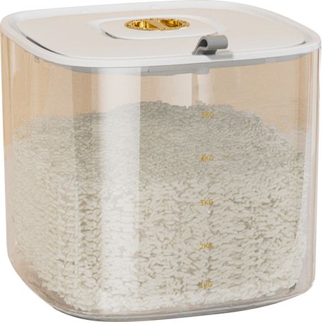 Distributeur de riz hermétique, récipient à céréales anti-poussière et anti-insectes avec verre doseur pour l'organisation de la cuisine à domicile (1/5)