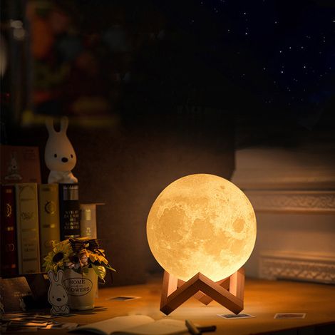 Lampe de lune Lampe de lune Avec support en bois/Un cadeau pour une fille Garçon Femme Petite amie Diamètre 12cm (1/4)