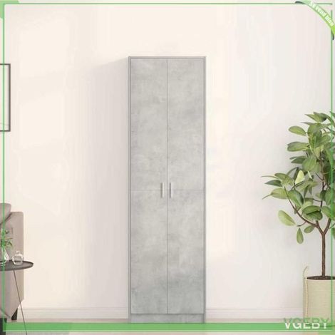 Armoire - 3334011 - Gris béton - Bois d'ingénierie - 2 portes, 5 étagères (1/5)