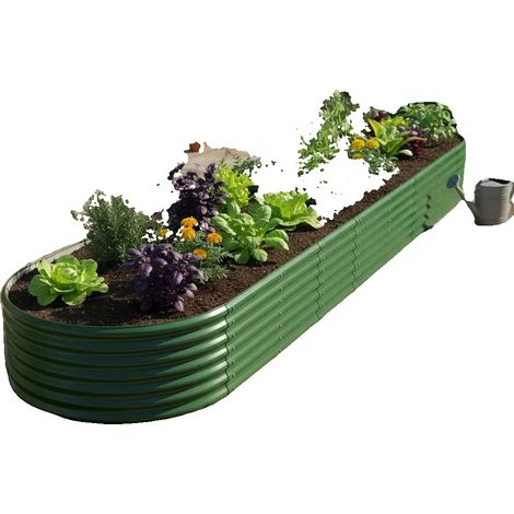 Huerto elevado, acero galvanizado, diseño elevado, verde militar (1/2)