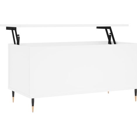 Mesa de centro elevable de diseño moderno, 90 x 44,5 x 45 cm, madera de ingeniería blanca y metal DEC037982