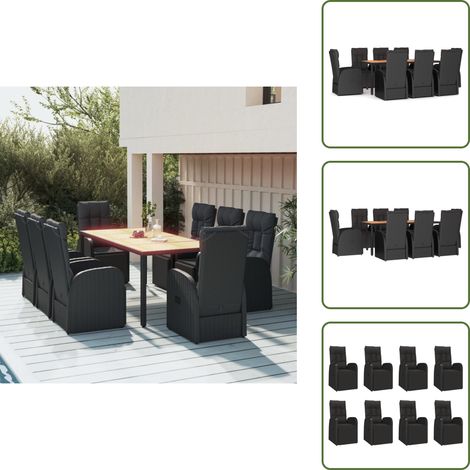 Ratán sintético - vidaXL Juego comedor jardín 9 pzas madera acacia ratán sintético negro - Acero
