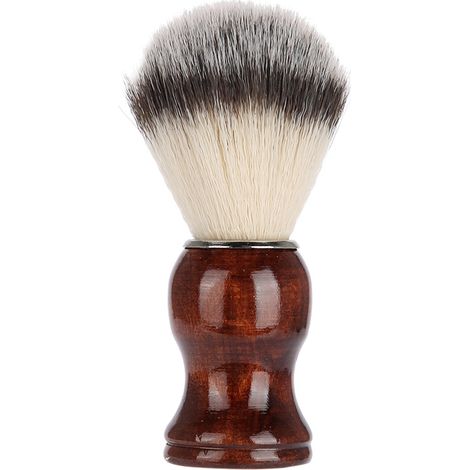 Pinceau de rasage en mousse pour homme, avec tête en poils de nylon, manche en bois de bambou et anneau argenté. (1/5)