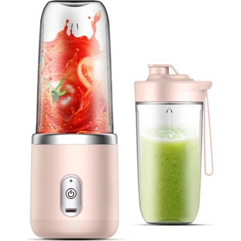 (Rose) Extracteur de jus portable à double tasse, rechargeable par USB : facile à nettoyer, vitesse d'extraction rapide. (1/4)