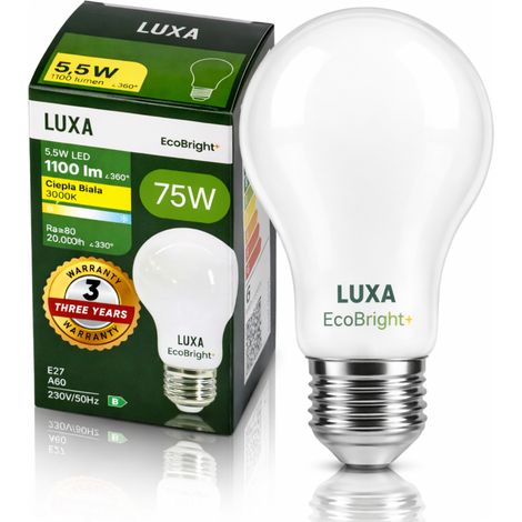 LED-Lampe E27 Glühfaden Klasse B A 60 5,5 W 1100 lm = 75 W 3000 K Lux EcoBright (1/5)