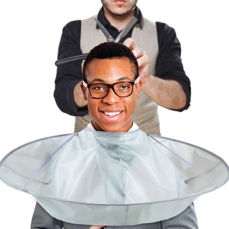 Frisierumhang im Regenschirmstil für Friseursalons, ideal für Erwachsene und Kinder. Frisier-Set für zu Hause mit Haarfänger und Schürze.