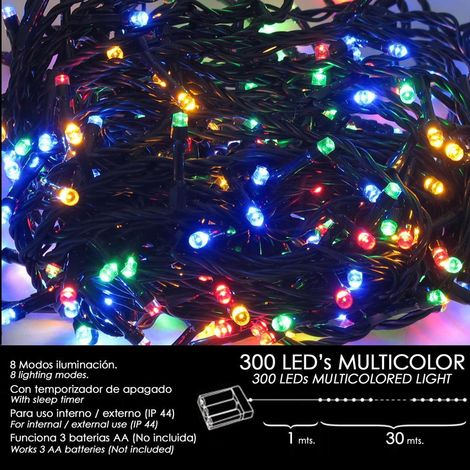 Luci natalizie a batteria 300 Led multicolore da interno/esterno (IP44) (1/2)