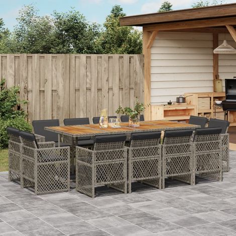 vidaXL Ensemble à manger de jardin coussins 13 pcs gris résine tressée
