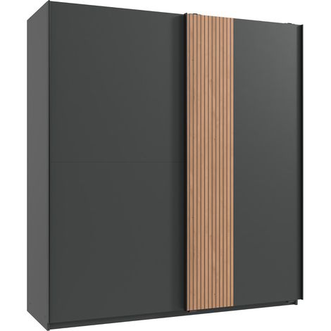 Armoire à portes coulissantes coloris graphite, imitation chêne Artisan - longueur 180 x hauteur 198 x profondeur 65 cm (1/2)