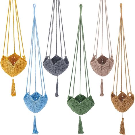 6 Suspension pour Plante Longue en Jute Crochetée pour Pots de 12 à 18cm 6 Couleur de Support à Plantes en Macramé Polyester Panier Suspendu avec Pompon pour la Décoration Intérieure (1/5)
