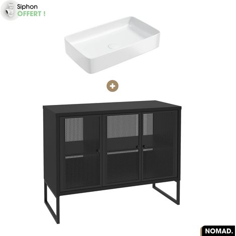 Ensemble meuble sous vasque avec vasque à poser - Siphon OFFERT NOMAD NOIR 102 x 80 x 43 cm (1/5)