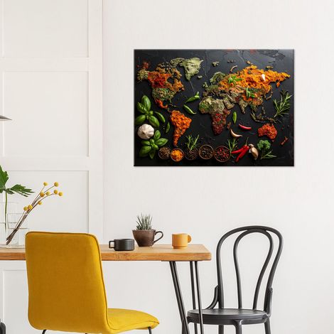Wandbild Weltkarte Gewürze Kräuter 60x40 (1/4)