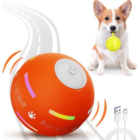 Balle interactive lumineuse pour chien, jouet à chament automatique par USB, avec deux modes de jeu (roulage aléatoire et rebonds fous), revêtement style tennis. (1/5)