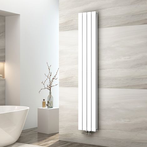 EMKE Radiateur à Eau Chaude, Radiateur plat Double couche connexion centrale, Montage mural vertical design, Blanc 180x30cm
