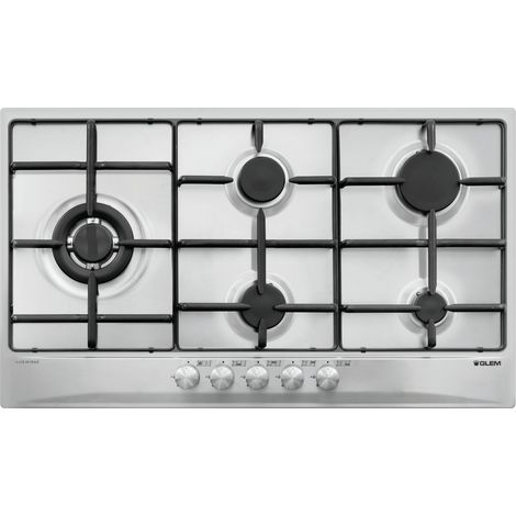 Glem Gas GT95TIX. Colore del prodotto: Acciaio inox, Posizionamento dell'apparecchio: Da incasso, Tipo di piano cottura: Gas. Bruciatore piccolo: 1000 W, Bruciatore medio: 1750 W, Bruciatore grande...