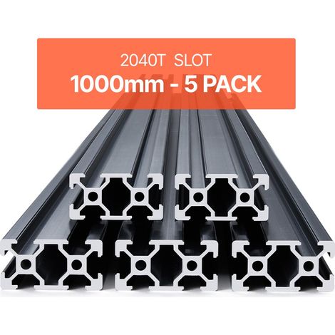 Profilés d'Extrusion en Aluminium 2040, Lot de 5, Rail Linéaire Anodisé Norme Européen Rainure en T 1000 mm, Haute Résistance, pour Imprimante 3D, Machine Bricolage CNC, Gravure au Laser, Noir (1/5)