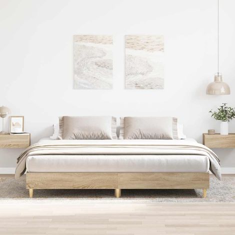 Torana – Cadre de lit chêne 160x200 cm – Bois d'ingénierie et pin massif – Lattes en contreplaqué pour soutien optimal – Lit de sol surbaissé