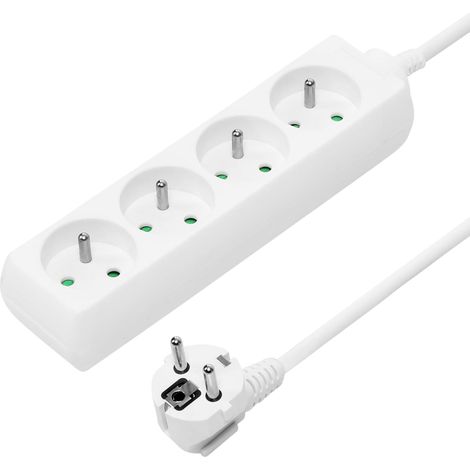 Multiprise 3m, 4 Prises, Rallonge 230V, 4 Prises Françaises Tournées à 45°, Multiprise de Qualité avec Sécurité Enfant, Couleur Blanc (1/5)