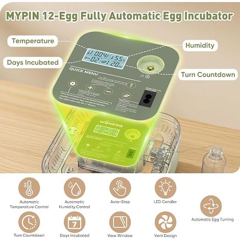 Egg Incubator LED Lighting Viewing Window Incubator Temperature Control Rotation Humidity