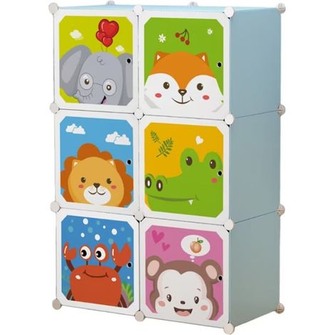 TrAdE Shop Traesio - Armadio Modulare Per Bambini Multiuso Portaoggetti A 6 Scomparti Cubi Con Ante Decorate - (1/5)