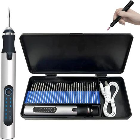 Bolígrafo de grabado: grabador eléctrico portátil profesional, máxima precisión para metal, madera, vidrio y plástico, XU, recargable por USB, ideal para bricolaje y manualidades.(Plata)-KZQ (1/4)
