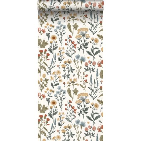 papier peint fleurs des champs jaune ocre, vert, bleu et terracotta - Sanders & Sanders
