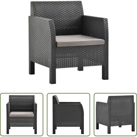 Fauteuil de jardin - Chaise de jardin avec coussin Anthracite 63x65x76 cm PP Rotin (1/5)