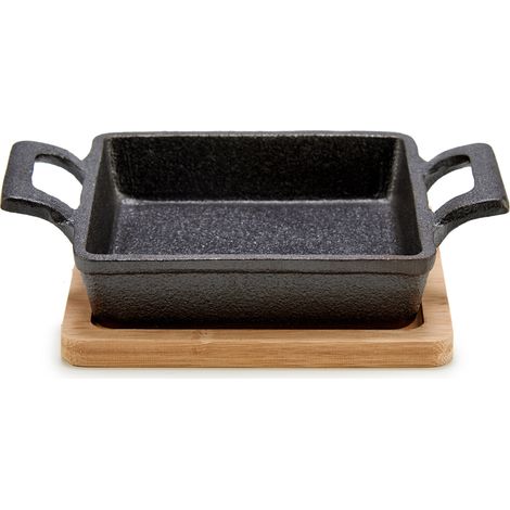 Gefäß aus Eisen auf Bambusunterlage SLATE, 14 x 19 x 5 cm (1/3)