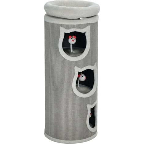 Árbol rascador para gatos de 96 cm, 4 niveles con cesta lavable, 3 nichos de descanso y juguete colgante, color gris, apto para varios gatos (1/5)