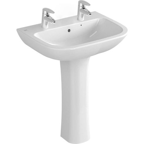 Vitra S20 Wash Basin and Full Pedestal 600mm Wide 2 Tap Hole (1/2)