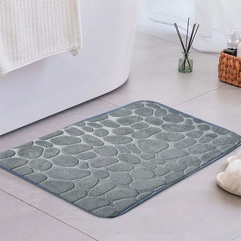 Gris argenté, 4060cm (polaire corail, 0,8cm d'épaisseur) Tapis de sol en polaire corail unie avec petits cailloux, tapis de salle de bain, tapis absorbant pour toilettes (1/4)