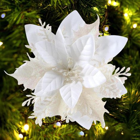 GL-Turelfies 12er-Pack künstliche Weihnachtssterne (Weihnachtssterne) mit Glitzer, 15 cm (Weiß) (1/5)