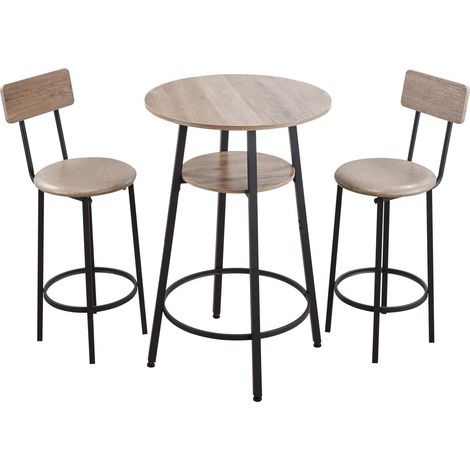 Mophorn Mesa de bar redonda con 2 taburetes, 60 x 60 x 91,5 cm, conjunto de mesa alta para comedor, estructura metálica resistente y duradera, diseño industrial moderno, ideal para cocina, salón, bar