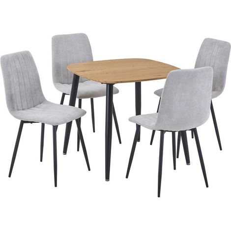 Aspen Light Oak Square Table & 4 Light Grey Cord Fabric Chair Set - MDF/Metal - L54 x W44 x H88 cm