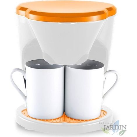 Cafetera de Goteo Naranja 0.6 Litros, 2 Tazas 450W, Estilo Moderno y Eficiente