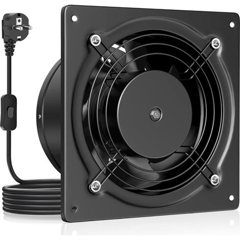 Extracteur d'air 150mm - Salle de Bain Silencieux avec Clapet antiretour, Régulateur de vitesse, Prise, Ventilation industriel pour Cuisine Garage Sous-sol Bureau, B-Noir (1/5)