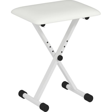 Tabouret de piano pliant, banc de piano réglable en hauteur, assise rembourrée en similicuir, 39 x 29 x 37–47 cm, blanc (1/5)