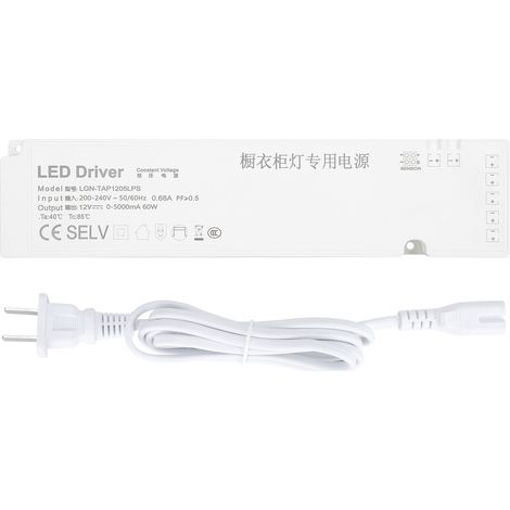 Ortviai Transformateur d’alimentation LED étanche pour lampes de meuble – boîtier aluminium, 220 V, blanc, 24 x 2 x 5,5 cm (1/5)