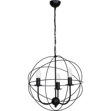Sospensione Luminex Globe nera catena metallo Ø40 3xE14