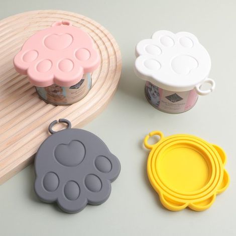 4 tapas con forma de pata de gato，tapas de silicona para alimentos，11,2 x 10,2 cm，tapas elásticas reutilizables auténticas (1/5)