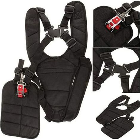 Harnais à double bandoulière pour débroussailleuse tondeuse, support de portage réglable en noir pour outils de jardinage, fixation solide, 1 pièce (1/5)