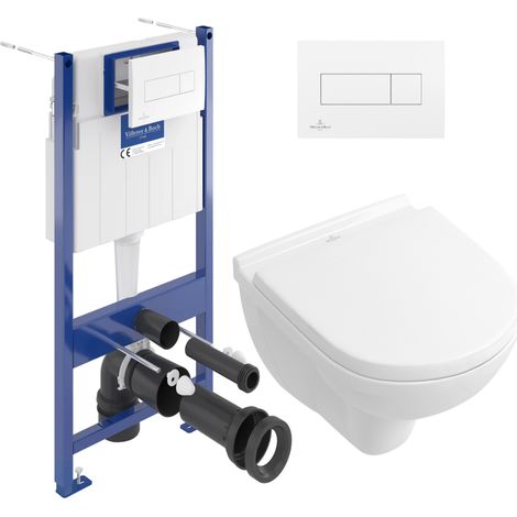ViConnect Pack Bâti-support Villeroy & Boch + Cuvette suspendue Villeroy + Abattant + Plaque blanche (VICONNECTO.NOVO49-2) (1/5)